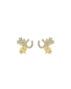 0.21 Cts White Diamond HORSESHOE CLOVER PALM Earring in 14K Yellow Gold