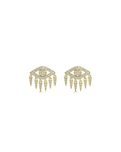 0.42 Cts White Diamond DANGLING EYE  Earring in 14K Yellow Gold