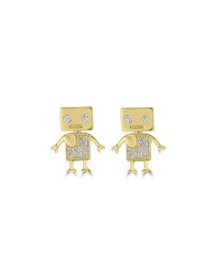 0.12 Cts White Diamond ROBOT Earring in 14K Yellow Gold