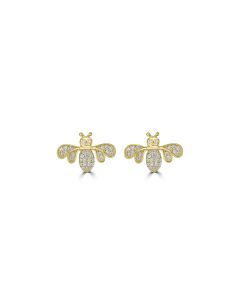 0.14 Cts White Diamond BEE Earring in 14K Yellow Gold