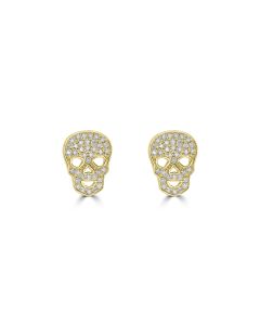 0.31 Cts White Diamond SKULL Earring in 14K Yellow Gold