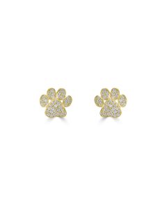 0.33 Cts White Diamond PAW Earring in 14K Yellow Gold