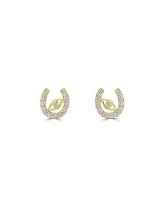 0.55 Cts White Diamond HORSESHOE EYE Earring in 14K Yellow Gold