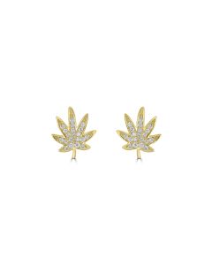 0.17 Cts White Diamond LEAF Earring in 14K Yellow Gold