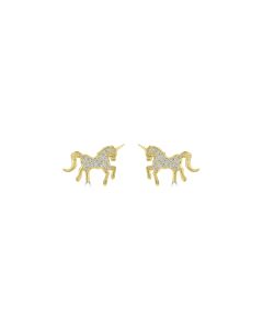 0.15 Cts White Diamond UNICORN Earring in 14K Yellow Gold