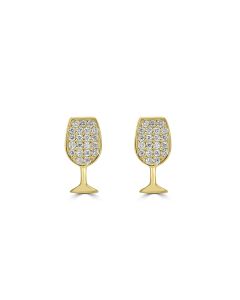 0.18 Cts White Diamond WINE Earring in 14K Yellow Gold