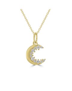 0.12 Cts White Diamond MOON Pendant in 14K Yellow Gold
