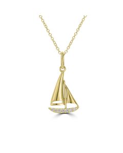 0.03 Cts White Diamond SAILBOAT Pendant in 14K Yellow Gold