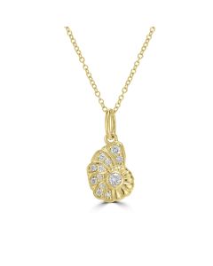 0.11 Cts White Diamond SHELL Pendant in 14K Yellow Gold