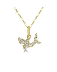 0.14 Cts White Diamond FISH Pendant in 14K Yellow Gold