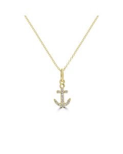 0.06 Cts White Diamond ANCHOR Pendant in 14K Yellow Gold
