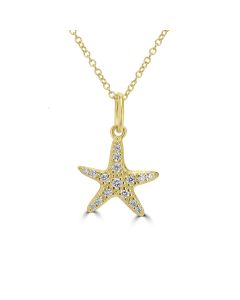0.10 Cts White Diamond STARFISH Pendant in 14K Yellow Gold