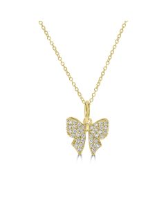 0.20 Cts White Diamond BOW Pendant in 14K Yellow Gold