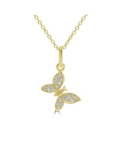 0.08 Cts White Diamond BUTTERFLY Pendant in 14K Yellow Gold