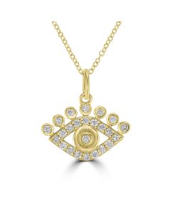 0.19 Cts White Diamond EYE Pendant in 14K Yellow Gold