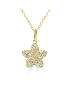 0.16 Cts White Diamond PLUMERIA Pendant in 14K Yellow Gold