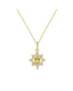 0.07 Cts White Diamond SUN Pendant in 14K Yellow Gold