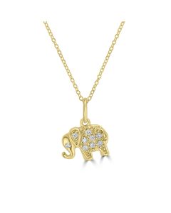 0.11 Cts White Diamond ELEPHANT Pendant in 14K Yellow Gold