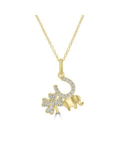 0.15 Cts White Diamond ELEPHANT CLOVER HORSESHOE Pendant in 14K Yellow Gold