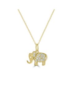 0.06 Cts White Diamond ELEPHANT Pendant in 14K Yellow Gold