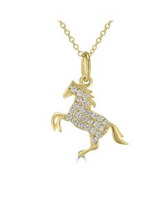 0.13 Cts White Diamond HORSE Pendant in 14K Yellow Gold