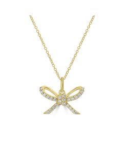 0.15 Cts White Diamond BOW Pendant in 14K Yellow Gold