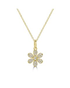 0.14 Cts White Diamond FLOWER Pendant in 14K Yellow Gold