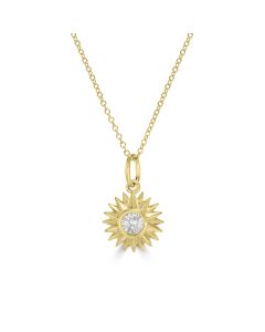 0.14 Cts White Diamond SUN Pendant in 14K Yellow Gold