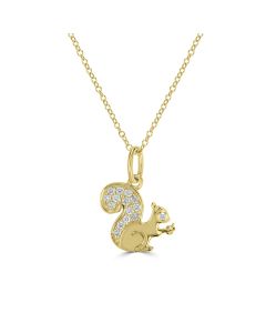 0.08 Cts White Diamond SQUIRREL Pendant in 14K Yellow Gold