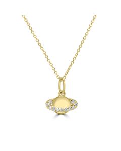 0.06 Cts White Diamond SATURN Pendant in 14K Yellow Gold