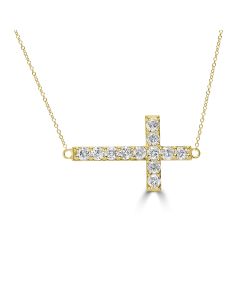 1.31 Cts White Diamond CROSS Pendant in 14K Yellow Gold