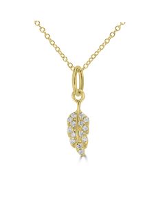 0.06 Cts White Diamond LEAF Pendant in 14K Yellow Gold