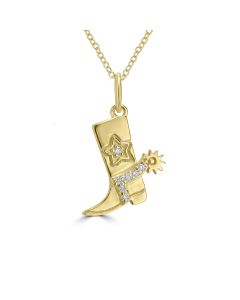 0.03 Cts White Diamond COWBOY BOOT Pendant in 14K Yellow Gold