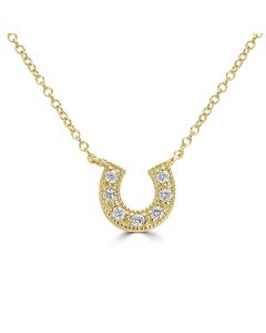 0.05 Cts White Diamond HORSESHOE Pendant in 14K Yellow Gold