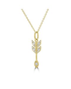 0.42 Cts White Diamond ARROW Pendant in 14K Yellow Gold