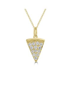 0.34 Cts White Diamond PIZZA Pendant in 14K Yellow Gold