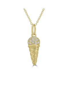 0.07 Cts White Diamond ICE CREAM Pendant in 14K Yellow Gold
