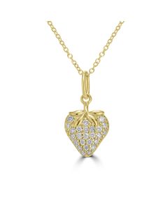 0.13 Cts White Diamond STRAWBERRY Pendant in 14K Yellow Gold