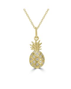 0.08 Cts White Diamond PINEAPPLE Pendant in 14K Yellow Gold