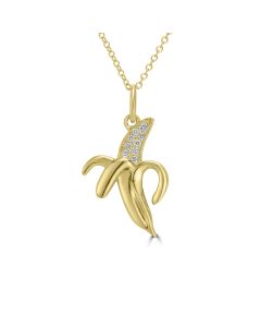 0.04 Cts White Diamond BANANA Pendant in 14K Yellow Gold