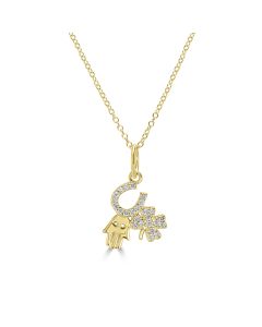 0.10 Cts White Diamond HORSESHOE CLOVER PALM Pendant in 14K Yellow Gold