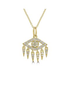 0.21 Cts White Diamond DANGLING EYE Pendant in 14K Yellow Gold