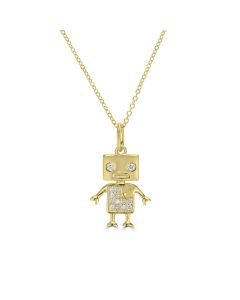 0.07 Cts White Diamond ROBOT Pendant in 14K Yellow Gold