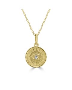0.02 Cts White Diamond CIRCLE EYE Pendant in 14K Yellow Gold