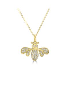 0.21 Cts White Diamond BEE Pendant in 14K Yellow Gold