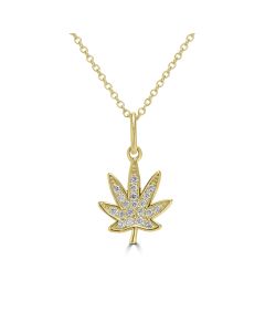 0.09 Cts White Diamond LEAF Pendant in 14K Yellow Gold