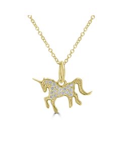 0.08 Cts White Diamond UNICORN Pendant in 14K Yellow Gold