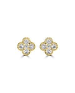 0.59 Cts Lab Grown Diamond Clover Earring in 925 Yellow Gold Plated