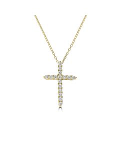 0.55 Cts Lab Grown Diamond Cross Pendant in 925 Yellow Gold Plated