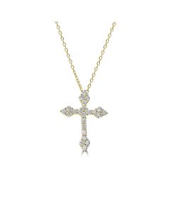 1.13 Cts Lab Grown Diamond Cross Pendant in 925 Yellow Gold Plated